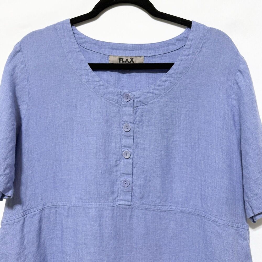 Women’s Flax 100% Linen Short Sleeve Tunic Top Blue  Size M - Picture 2 of 9